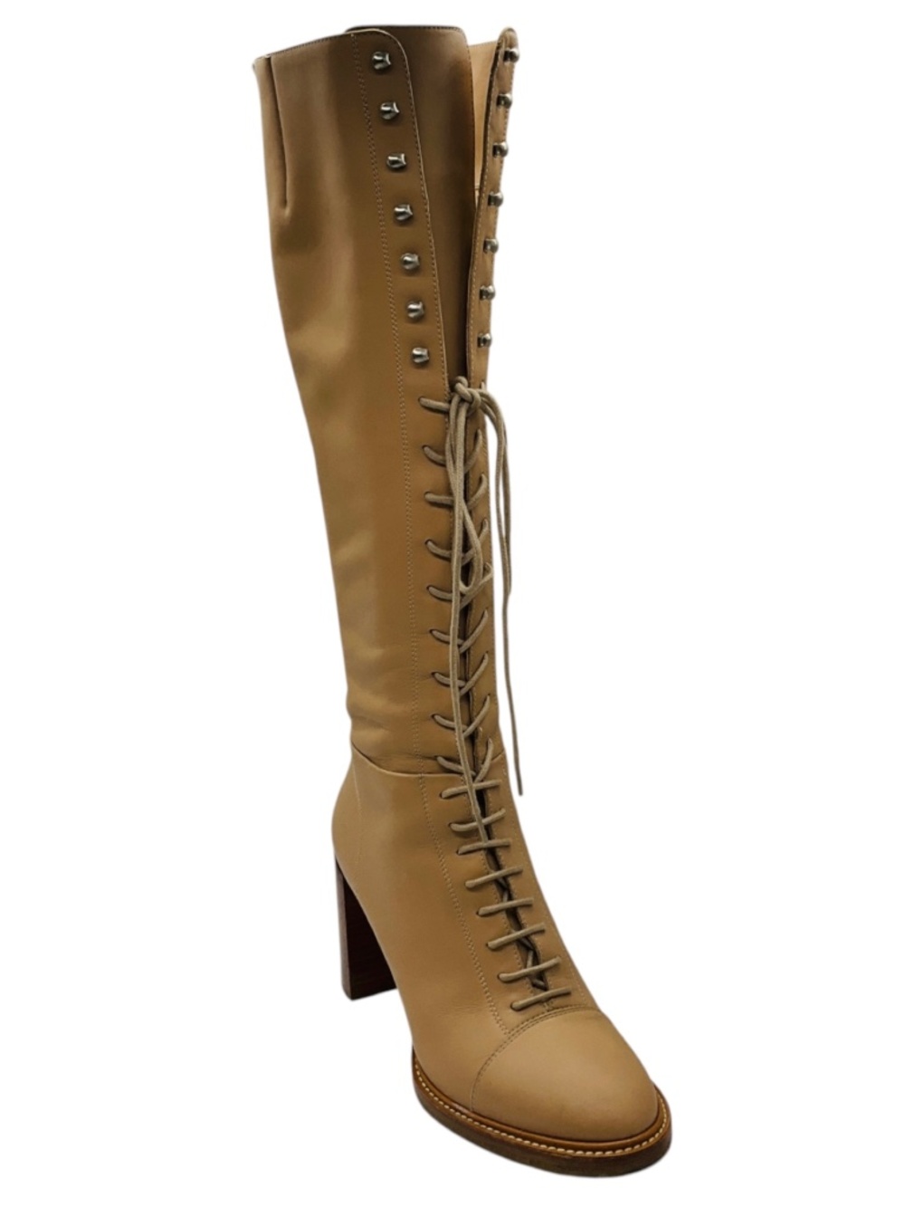 GABRIELA HEARST BEIGE LEATHER PAT 75 KNEE HIGH BOOTS